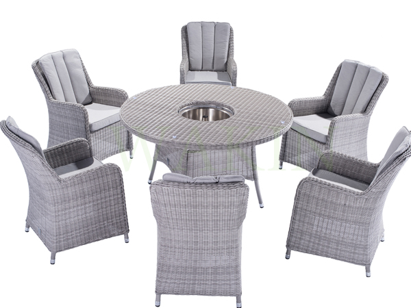 6 Seaters Rattan Dining Table Set With Stainless Ice Box